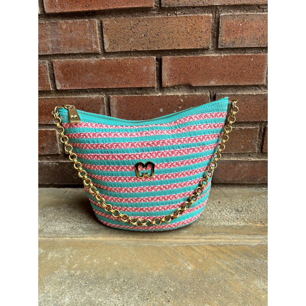 Eric Javits New York Pink, Turquoise Purse with Gold Hardware